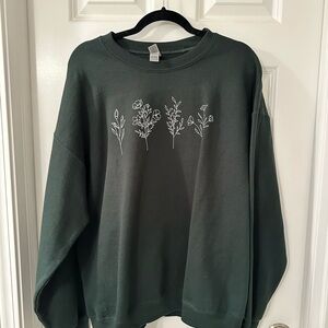 Green Sweatshirt with Floral Design